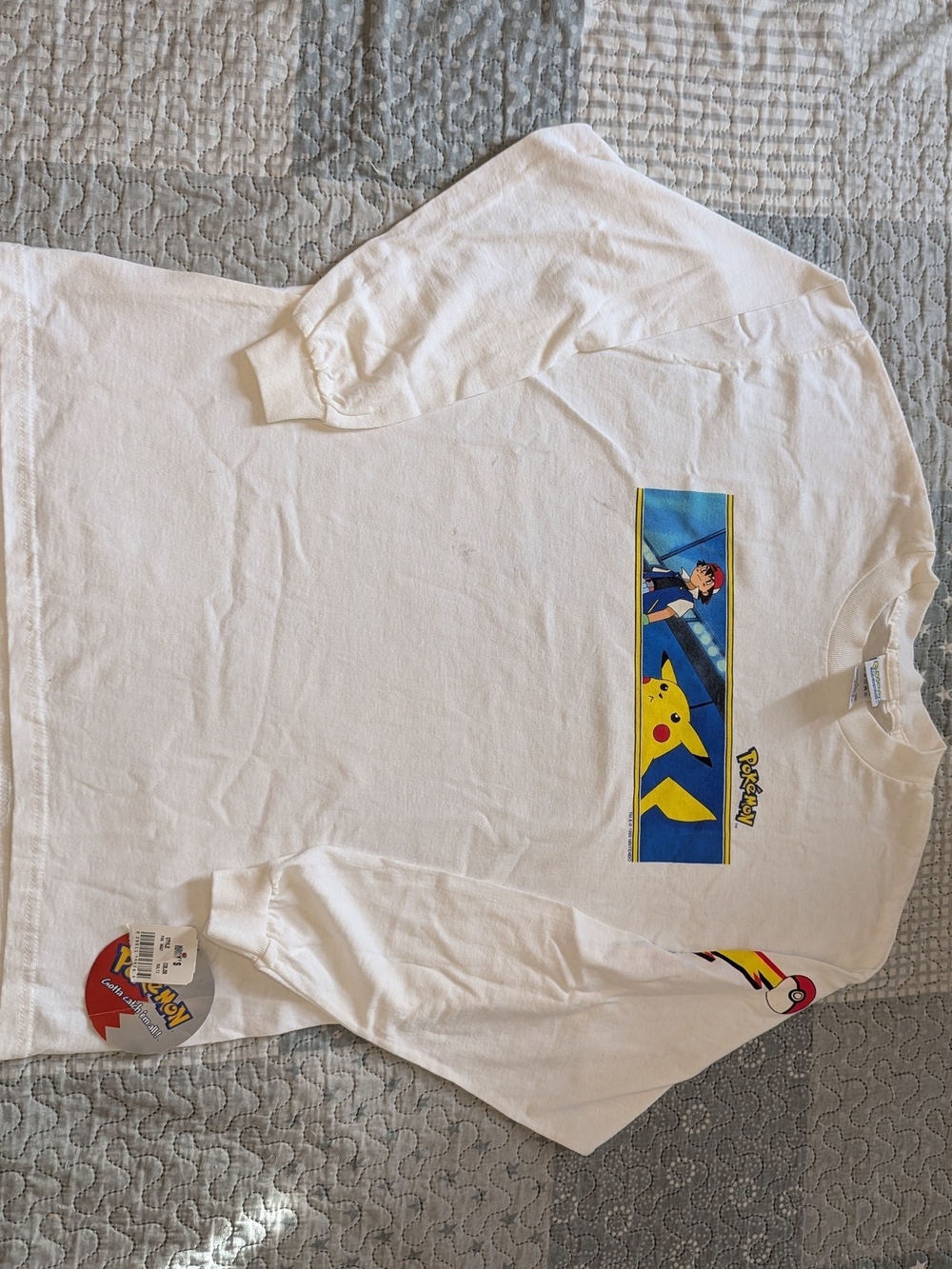 Vintage RARE TAGS Pokemon Pikachu & Ash shirt, White, long sleeve NWT 1999